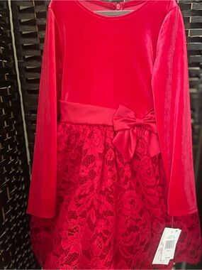 Bonnie Jean Red Lace Dress with Waist Bow